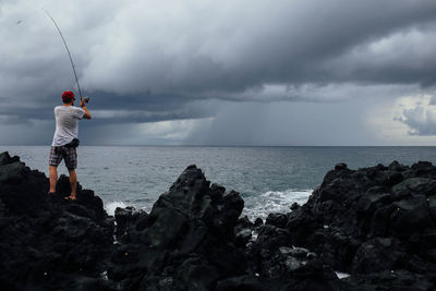 Scenic view of sea against cloudy sky