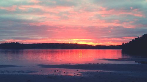 Scenic view of lake at sunset