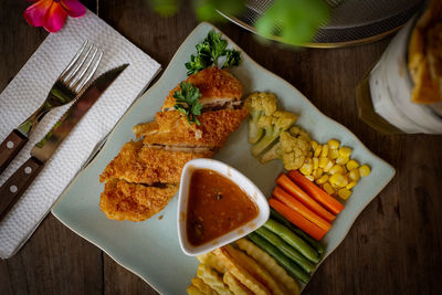 High angle view of food on table