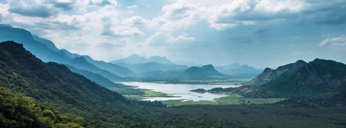 Panoramic view of mountains against sky