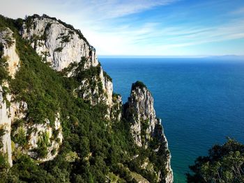 Scenic view of sea against blue sky