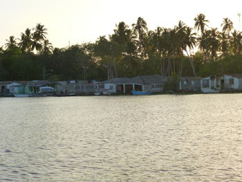 Scenic view of lake against clear sky