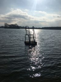 Silhouette boat in sea against sky