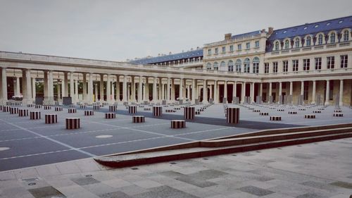 Striped blocks at town square outside building