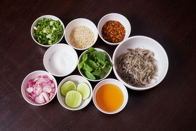 High angle view of food on table