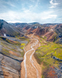 Aerial view of landscape against cloudy sky