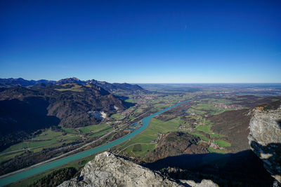 Scenic view of landscape against clear blue sky