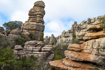 Rock formations on landscape against sky