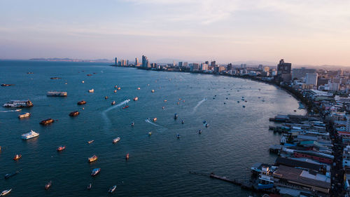 High angle view of buildings in sea