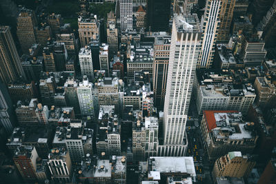 High angle view of modern buildings in city