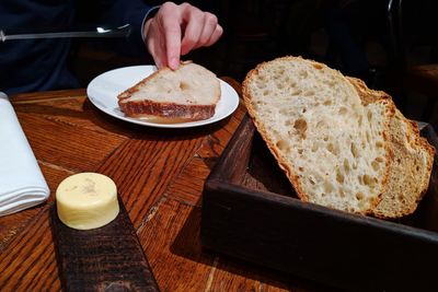 Close-up of bread served on table