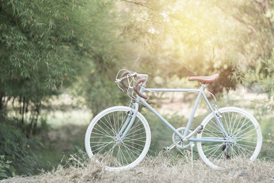 Bicycle parked on field
