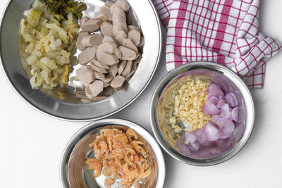 High angle view of breakfast on table