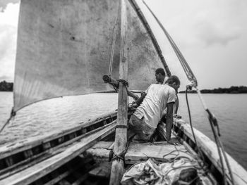 Boats moored in sea