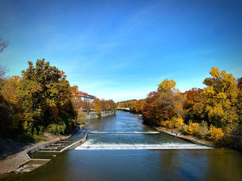 River amidst trees against blue sky