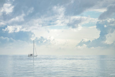 Sailboat sailing in sea against sky