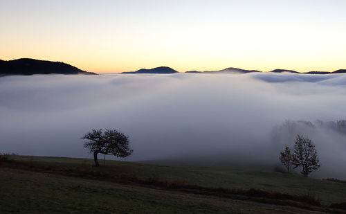 Scenic view of landscape against sky during sunset