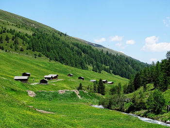 Scenic view of green landscape against sky