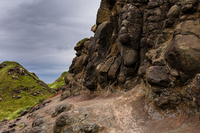 Low angle view of rock formation against sky. giants causeway in northern ireland 