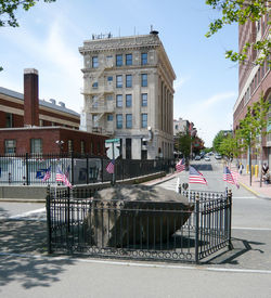 Road against buildings in city