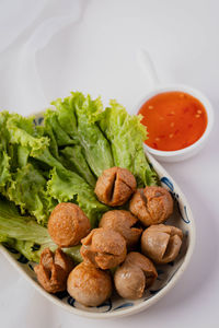 High angle view of salad in plate on table