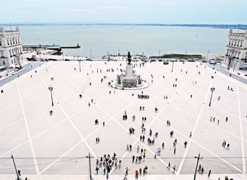 High angle view of crowd in town