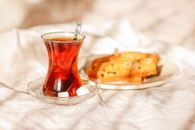 Close-up of cocktail in glass on table