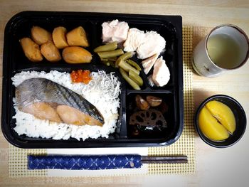 High angle view of fish on table