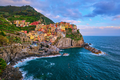 Manarola village on sunset, cinque terre, liguria, italy