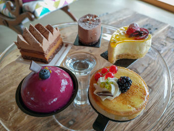 High angle view of breakfast served on table