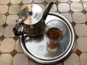 High angle view of tea on table