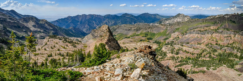 Panoramic view of landscape and mountains against sky