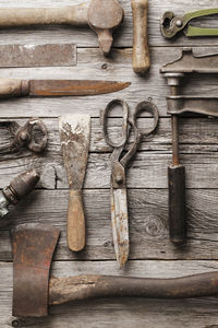 Directly above shot of work tools on table