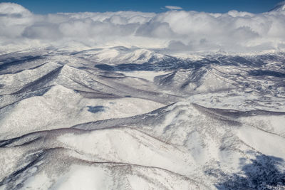 High angle view of snow covered landscape