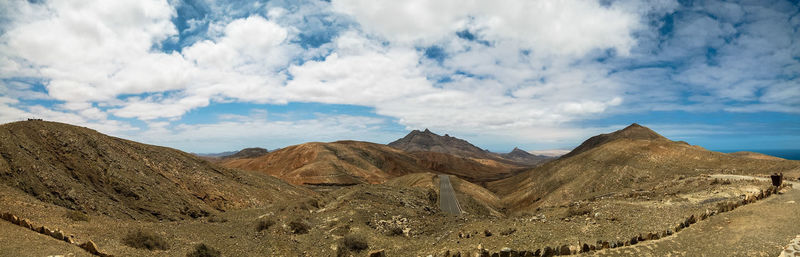 Panoramic view of arid landscape against sky