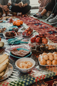 High angle view of food on table at market