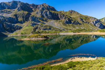 View of lago del valle in the somiedo natural park in asturias 