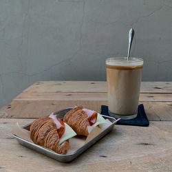 High angle view of breakfast on table