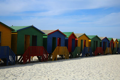 Beach huts against sky