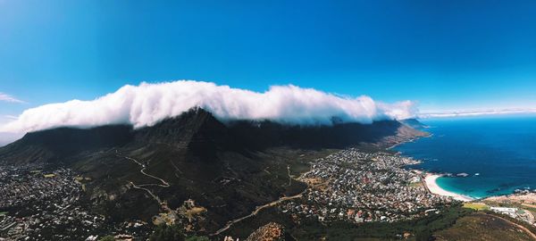 High angle view of sea against cloudy sky