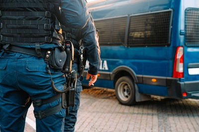 Riot police - gendermerie and van vehicle at protest