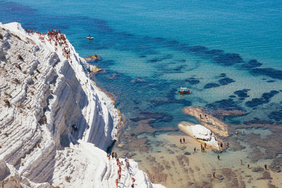 High angle view of people on beach