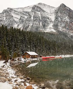 Scenic view of snowcapped mountain against clear sky