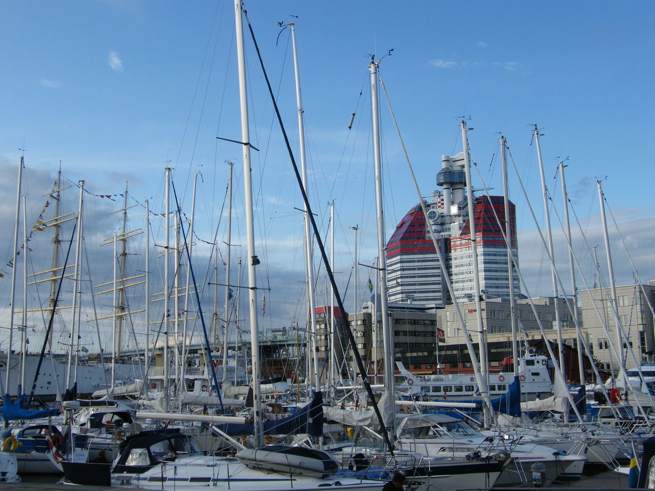 SAILBOATS MOORED IN MARINA