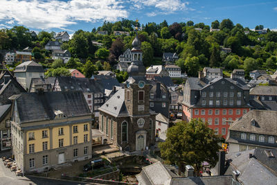 High angle view of buildings in town