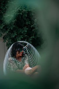 Woman drinking water from glass