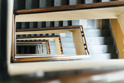 High angle view of empty spiral staircase in building