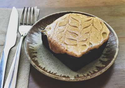 High angle view of dessert in plate on table