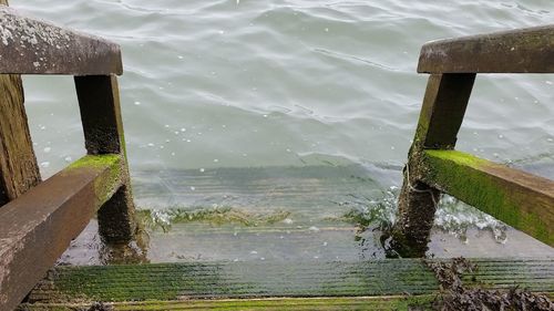 Close-up of wood against sea