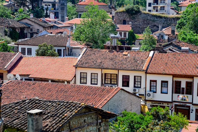 High angle view of buildings in city